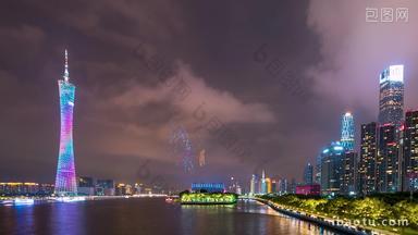 广州广州塔珠江海心沙无人机表演夜景天空延时固定延时摄影